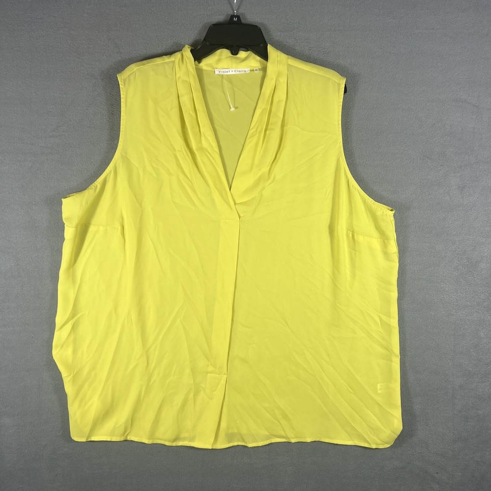 Violet‎ + Claire Women's 3X Plus Neon Yellow Sleeveless Draped V-Neck Blouse Top